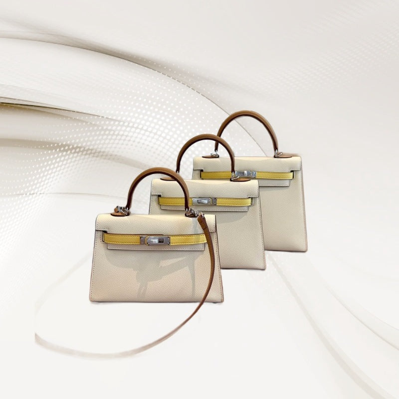 Women's Genuine Leather Color Matching Palm Print Crossbody Bags