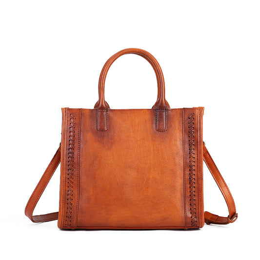 Women's Fashionable Genuine Leather Simple Solid Color Retro High-grade First Handbags