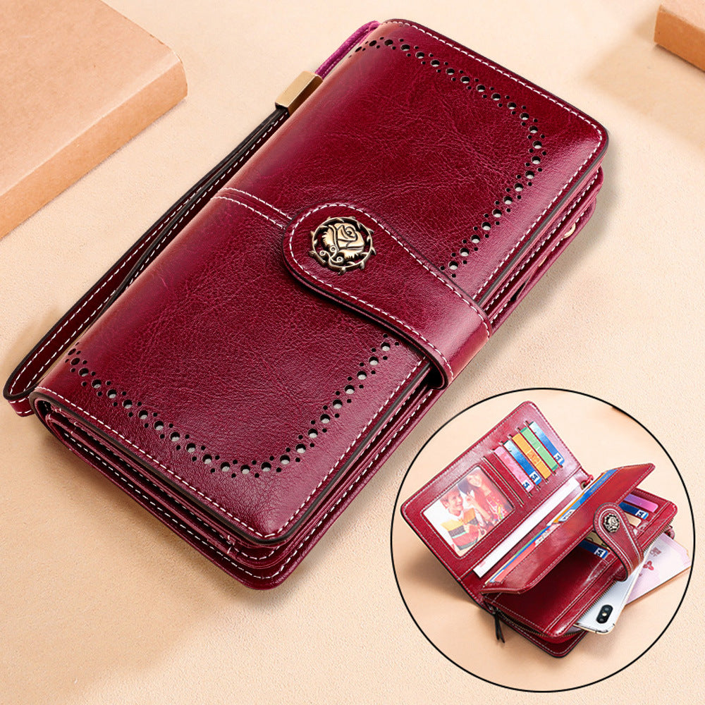 Women's New Leather Oil Wax Long Ladies Wallets