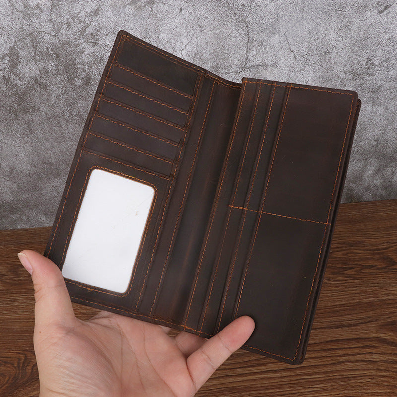 Men's Crazy Horse Leather Long Genuine Full First Layer Men's Wallets