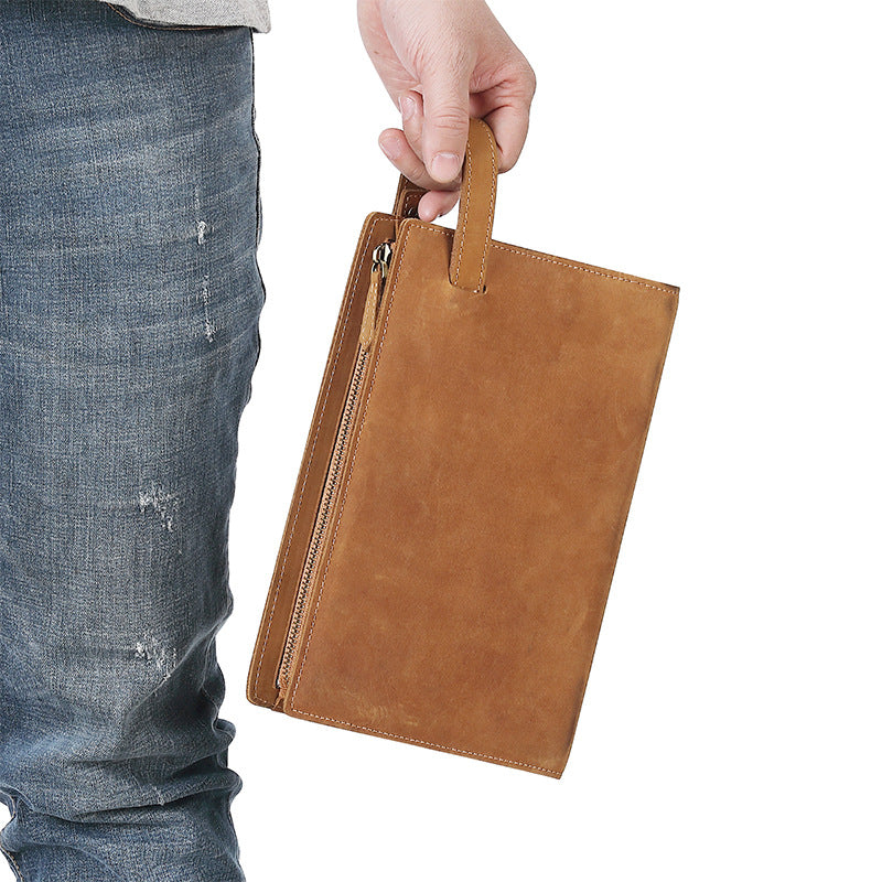 Men's Clutch Top Layer Crazy Horse Skin Return Men's Handbags
