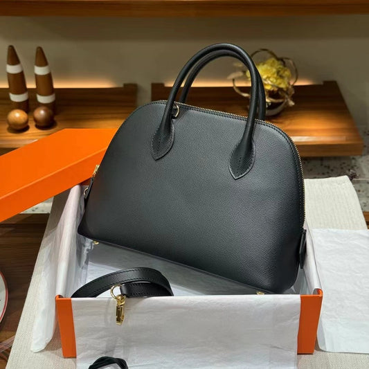 Women's Genuine Leather Shell Bowling Palm Grain Shoulder Bags