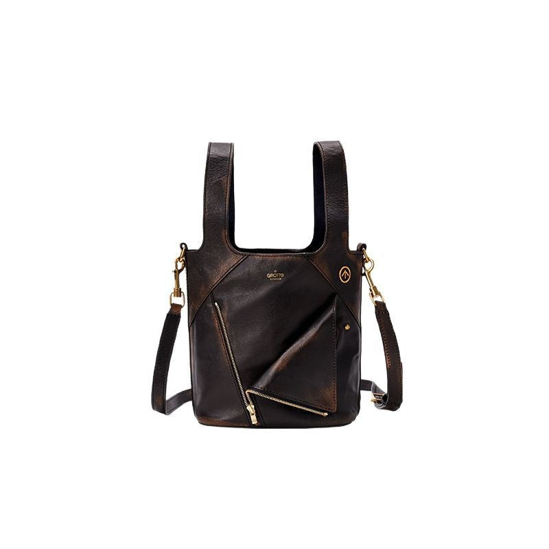 Leather Lapel Vegetable Basket Retro Large Shoulder Bags