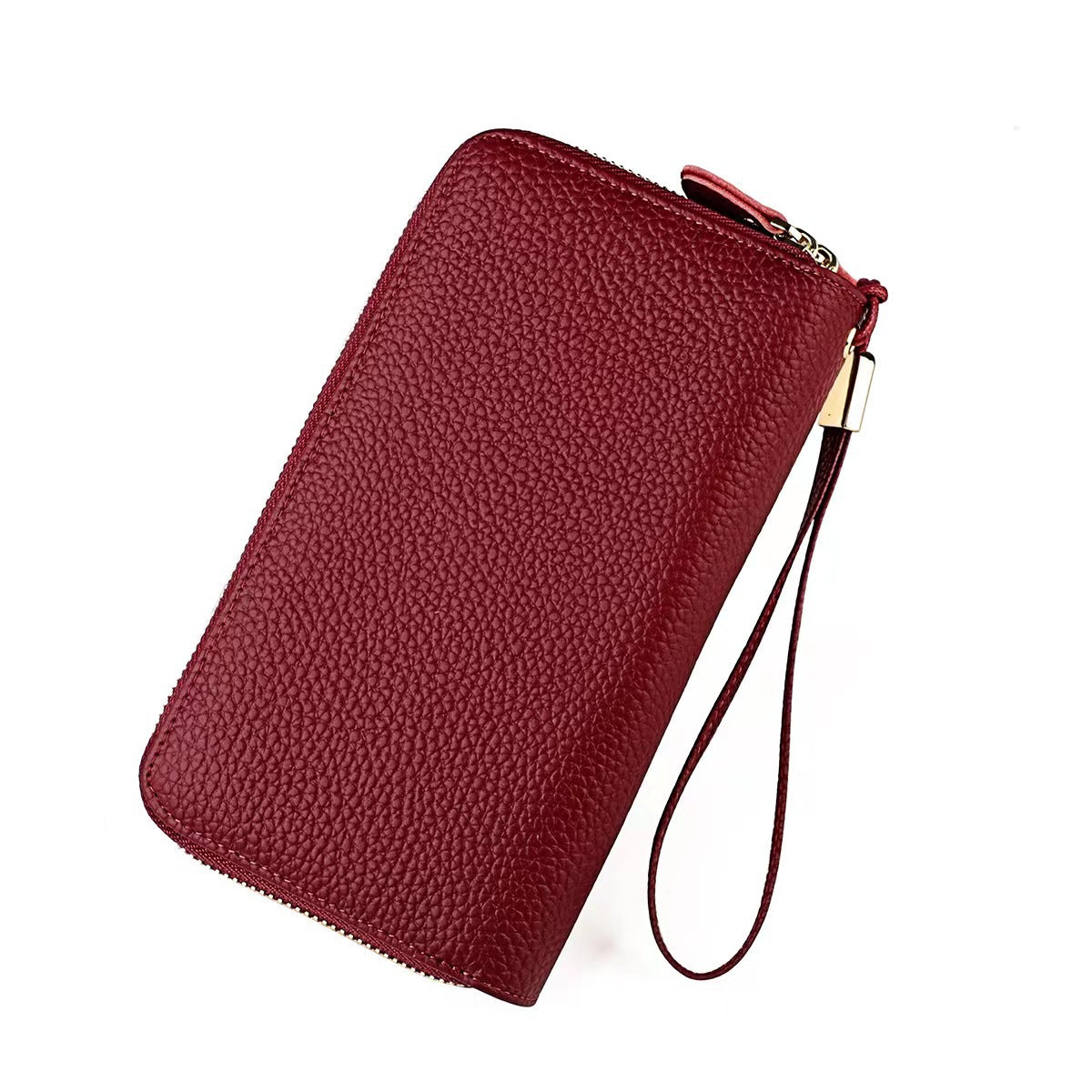 Women's Double Zipper Genuine Leather Clutch Long Ladies Wallets