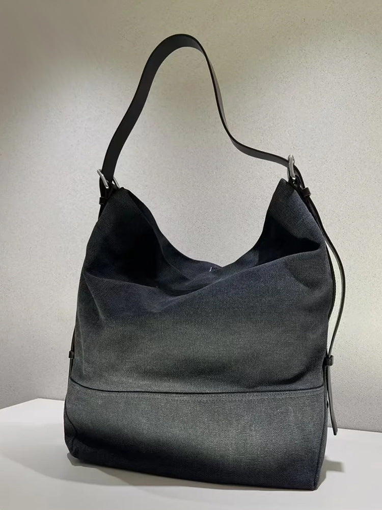 Women's Large Capacity Canvas Genuine Leather Two-tone Shoulder Bags