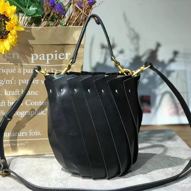 Women's First Layer Cowhide Handmade Vegetable Basket Crossbody Bags