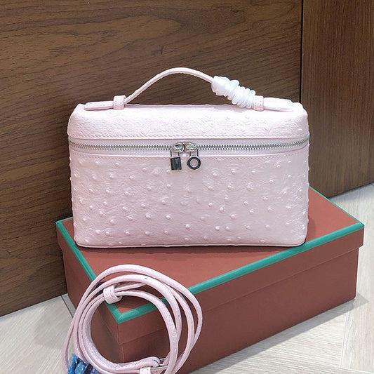 Cowhide Ostrich Grain Lunch Box Genuine Crossbody Bags