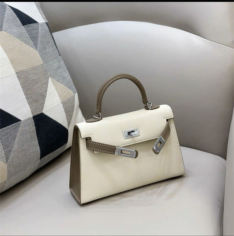 Women's Color Matching Contrast Kelly Cowhide Elegant Bags