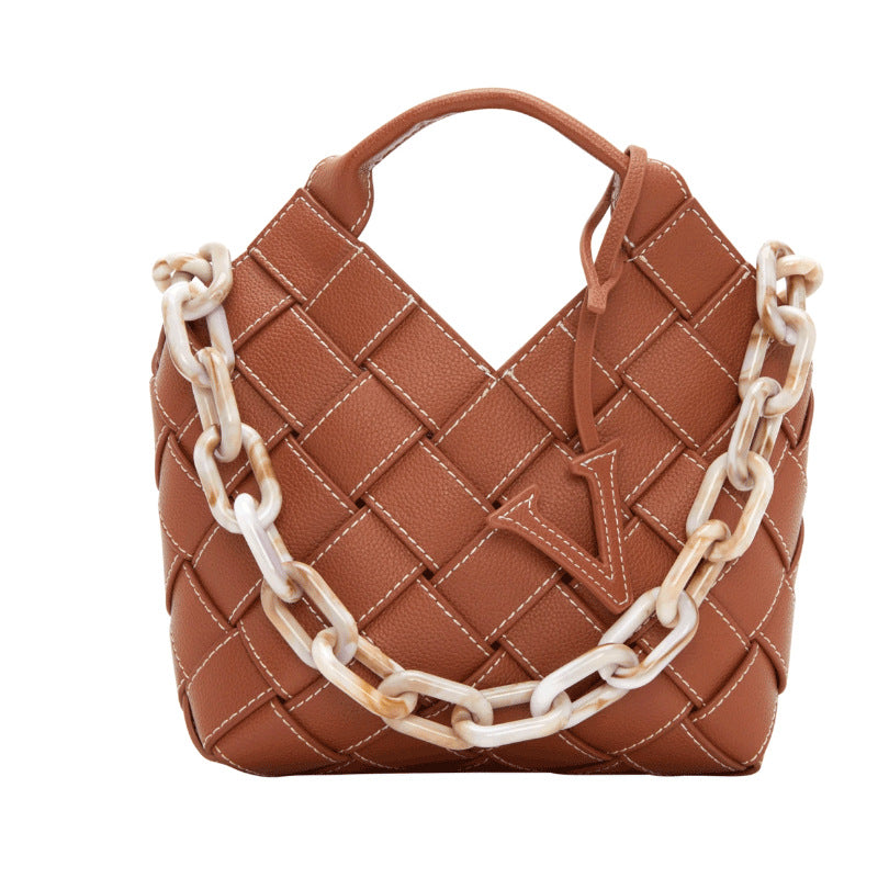 Women's Fashion Cowhide Hand-woven Litchi Pattern Niche Handbags