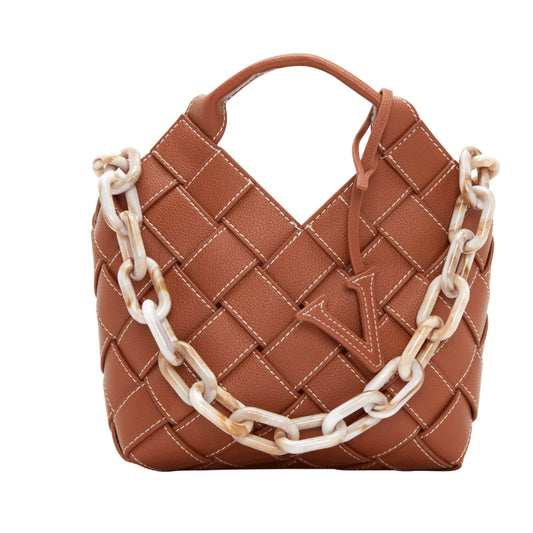 Women's Fashion Cowhide Hand-woven Litchi Pattern Niche Handbags