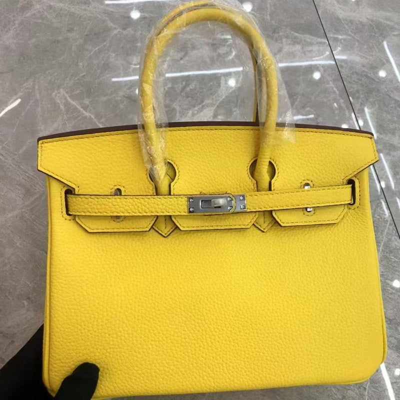 Women's First Layer Cowhide Lychee Pattern Leather Handbags