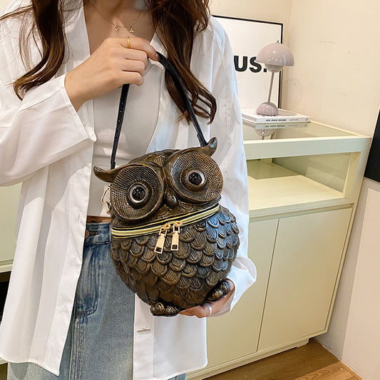 Textured Niche Female Personalized Owl Shape Shoulder Bags