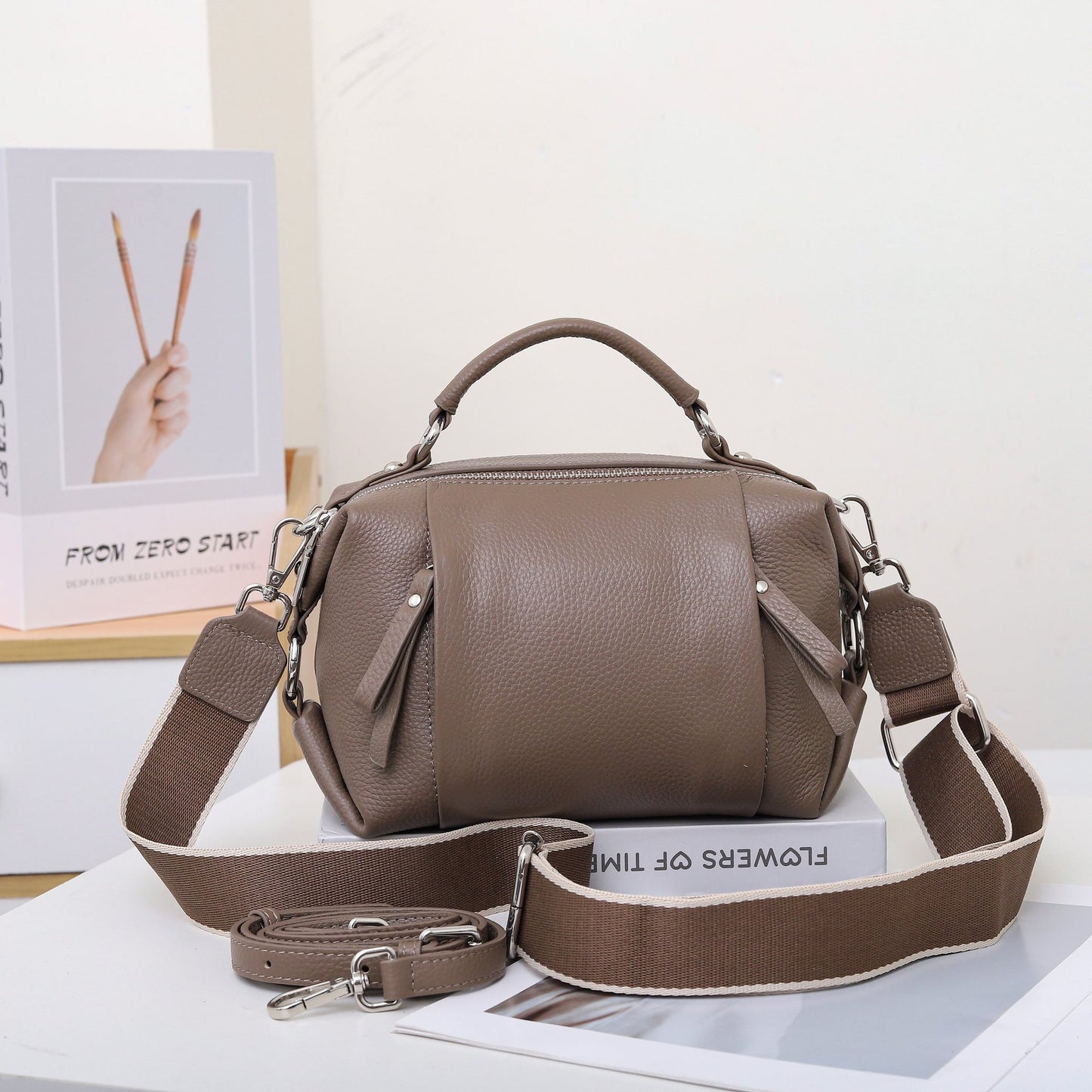 Women's Boston Genuine Leather Pillow Layer Crossbody Bags