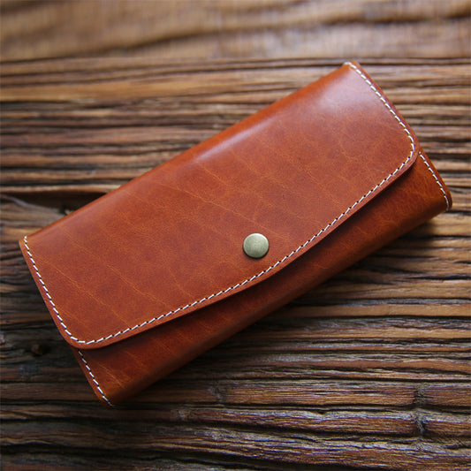 Women's & Men's Handmade Retro Long Leather First Layer Cowhide Clutch Men's Wallets