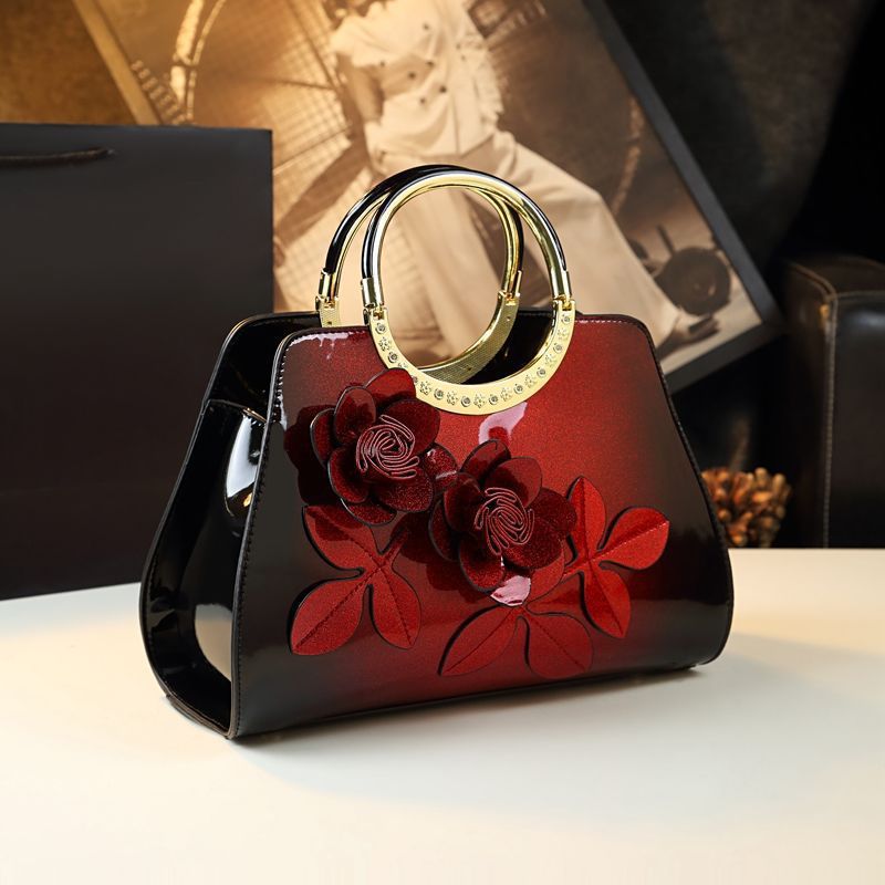 Women's Light Luxury Mom Style Fashion Patent Leather Flower Bags