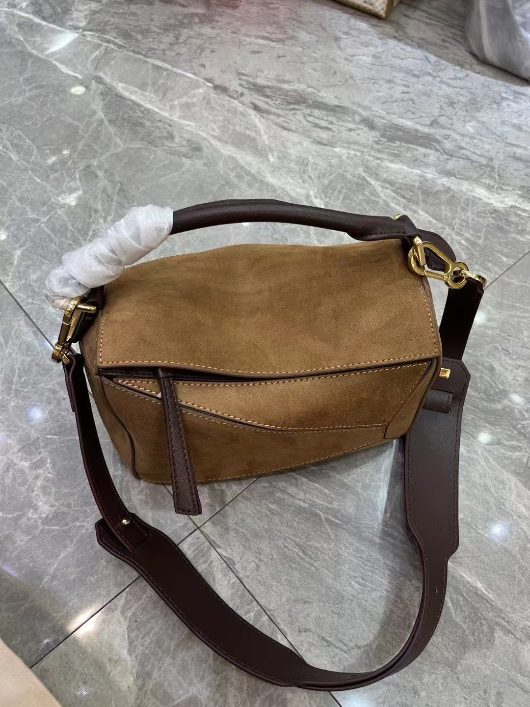Vintage Geometric Frosted Cowhide Portable Fashion Handbags