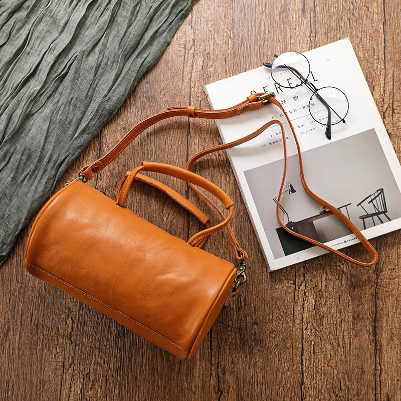Women's Vegetable Tanned Leather First Layer Cowhide Oil Wax Crossbody Bags
