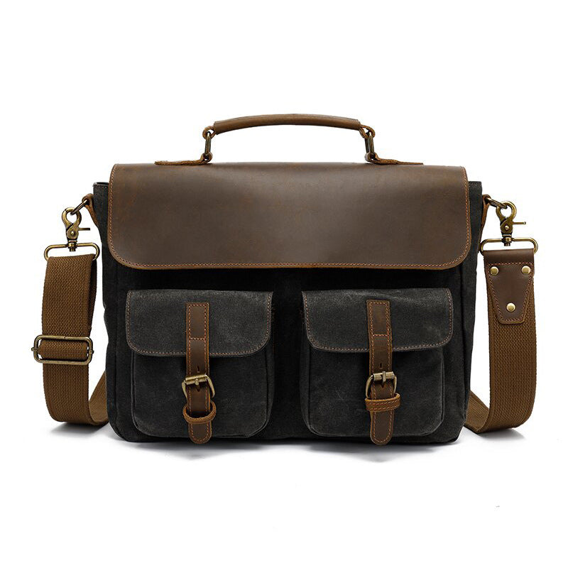 Men's Retro Crazy Horse Leather Oil Wax Men's Handbags
