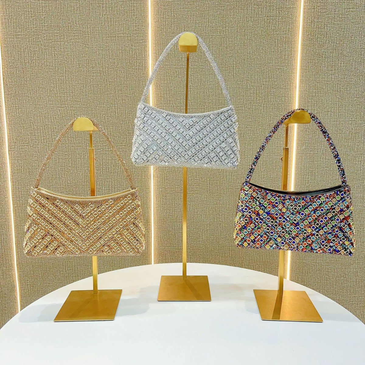 Full Diamond Dinner Banquet Dress Underarm Crossbody Bags
