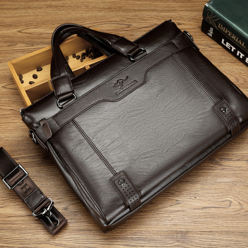 Men's Business Cowhide Textured Soft Leather Men's Handbags