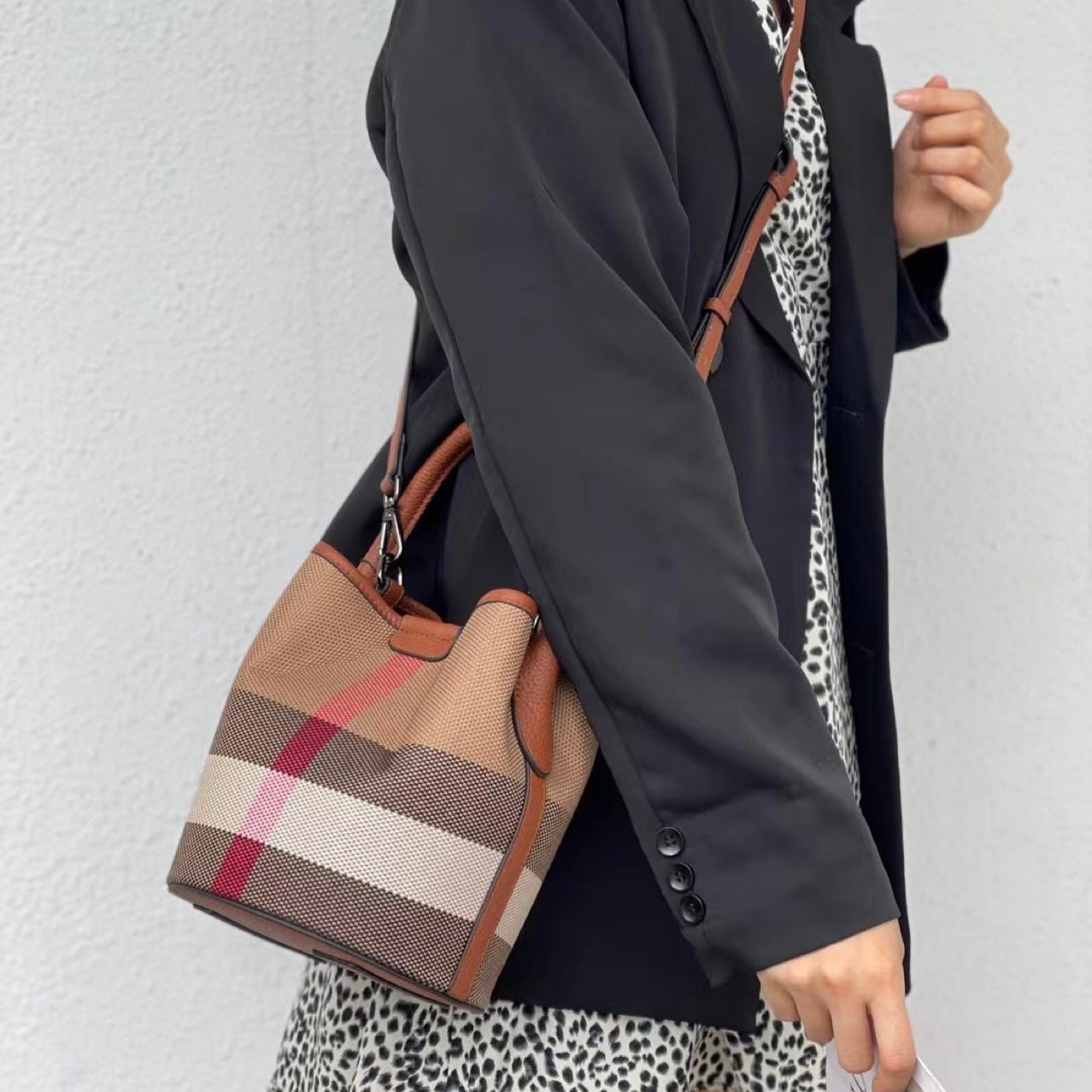 Women's Fashion Genuine Leather Fashionable Plaid Cowhide Bags