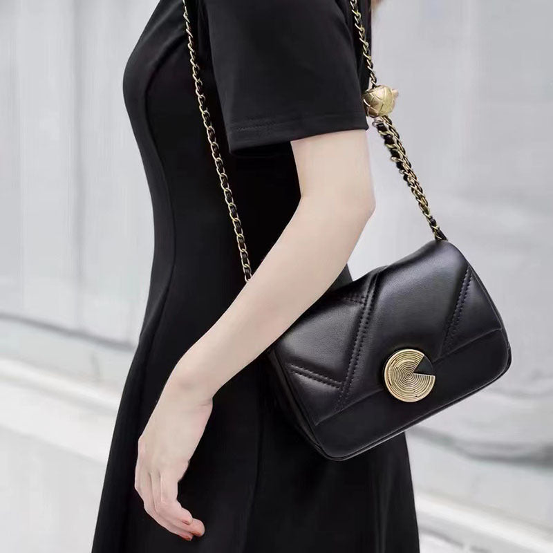 Women's Genuine Leather Trendy Rhombus Chain High Shoulder Bags