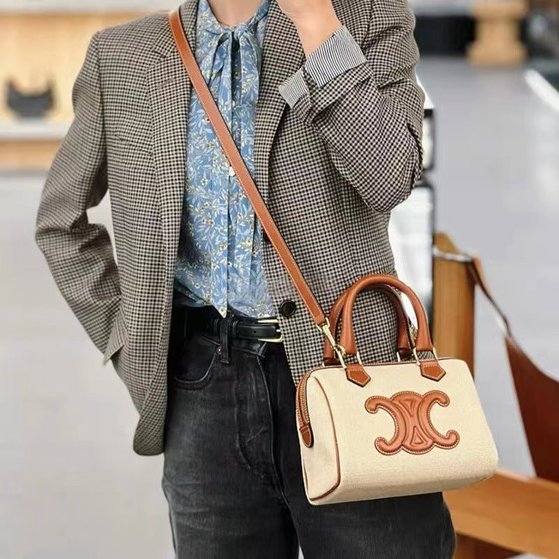 Women's Genuine Leather Boston Pillow Portable Same Handbags