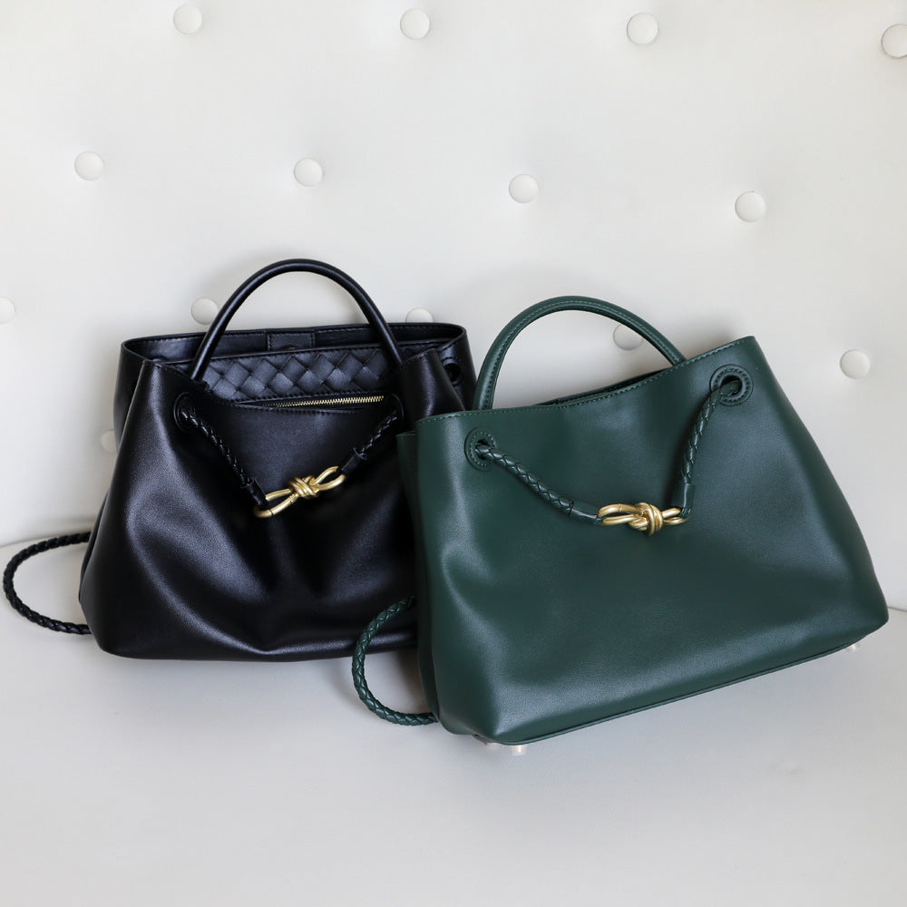 Women's Genuine Leather Metal Bow Portable Large Bags