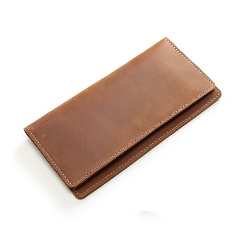 Men's Retro Leather Long First Layer Cowhide Simple Crazy Horse Men's Wallets