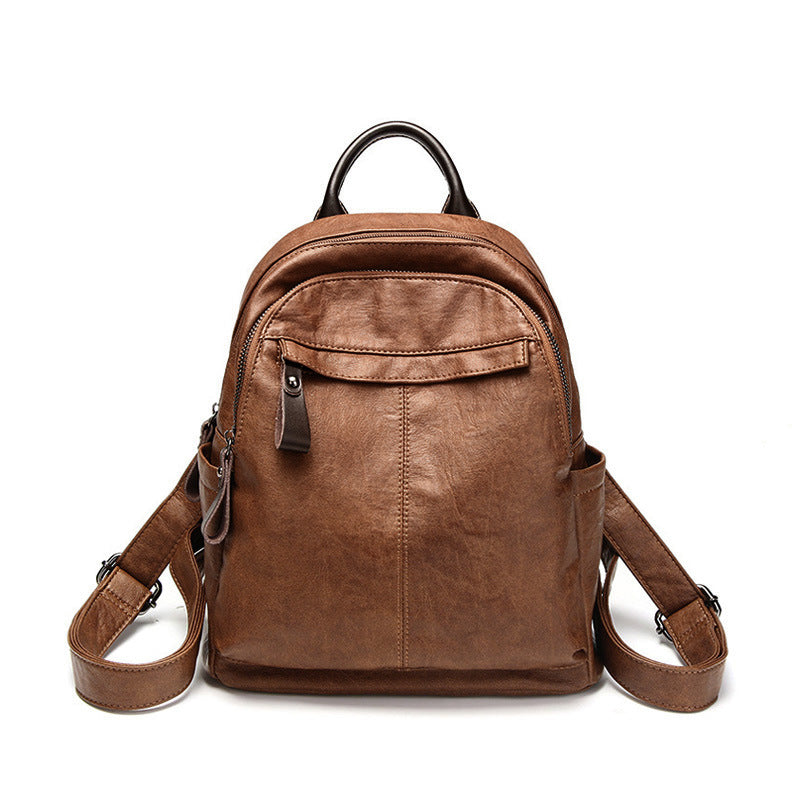 Women's Fashion Trendy Versatile Black Soft Leather Backpacks