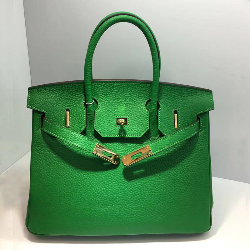 Women's First Layer Cowhide Lychee Pattern Leather Handbags