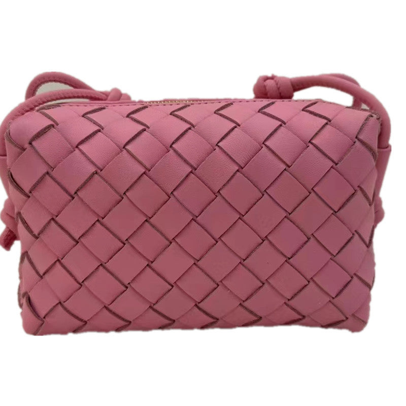 Genuine Leather Woven Candy Color Box Crossbody Bags