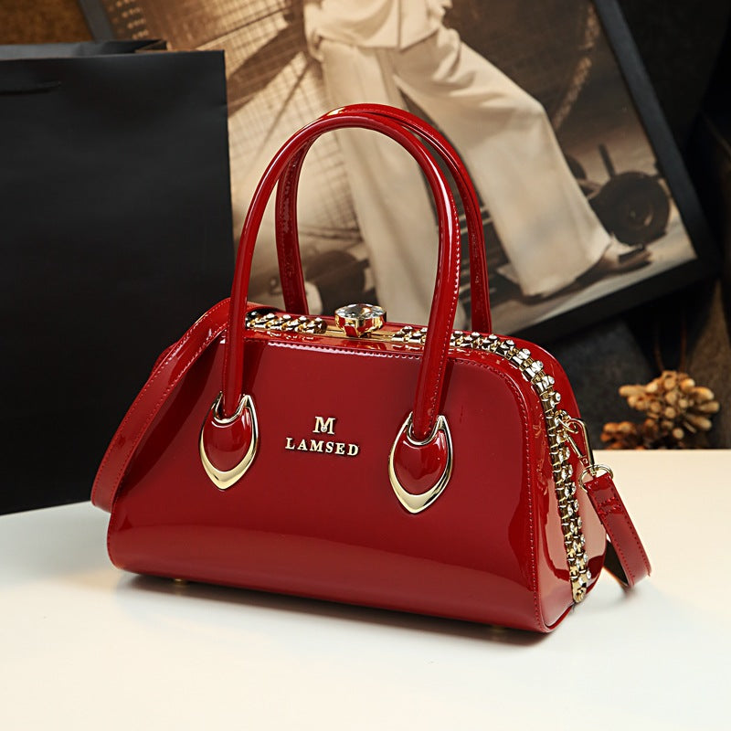 Women's Patent Leather Shiny Fashion Mom Personality Shoulder Bags