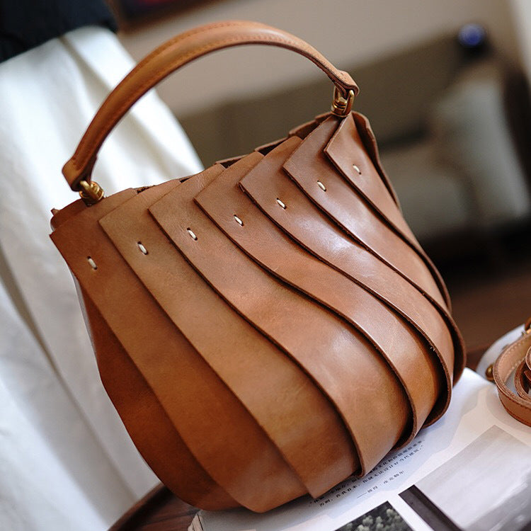 Women's First Layer Cowhide Handmade Vegetable Basket Crossbody Bags