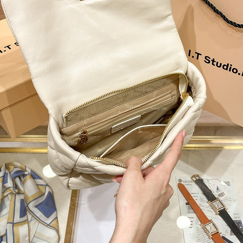 Women's Genuine Leather Classic Style Diamond Pattern Shoulder Bags