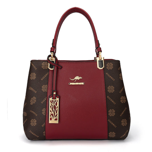 Color Contrast Patchwork Mother's Wine Red Handbags
