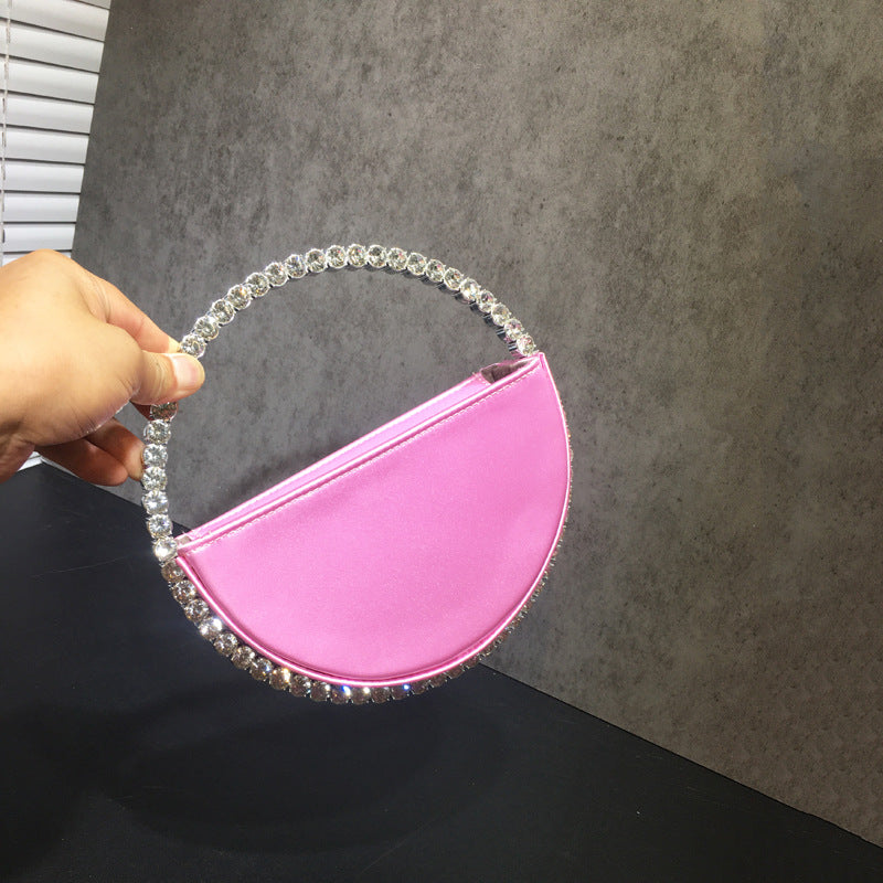 Women's Diamond Round Hand French Minority Satin Evening Bags