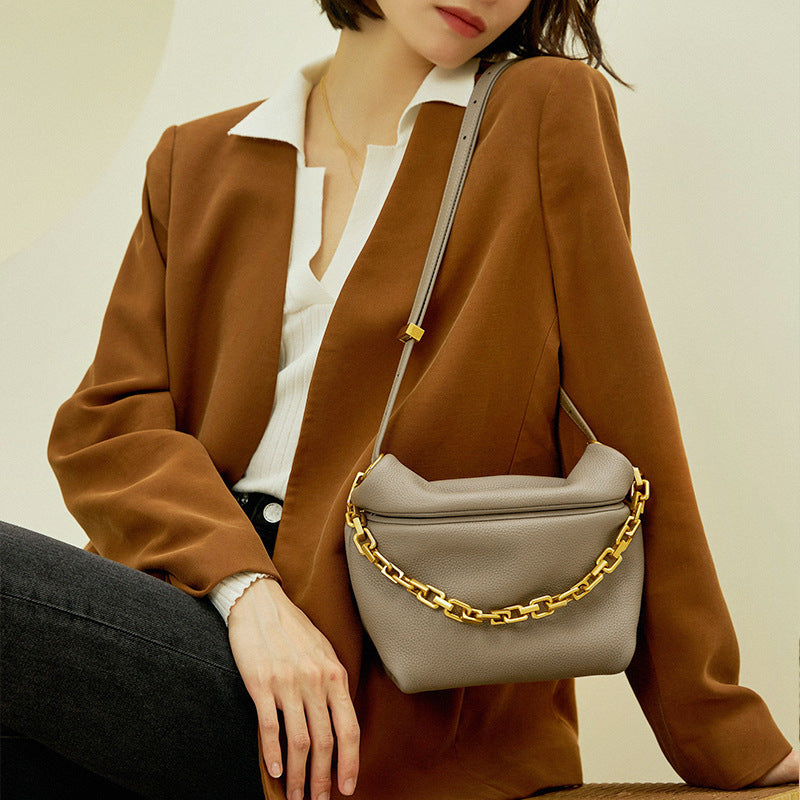 Women's Leather Folds Cloud Fashion Chain Dumpling Shoulder Bags