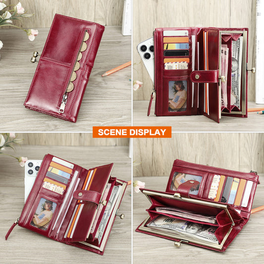 Swiping First Layer Cowhide Long Fashion Ladies Wallets
