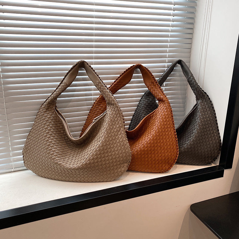 Women's Textured Woven Versatile Niche Trend Commuter Shoulder Bags