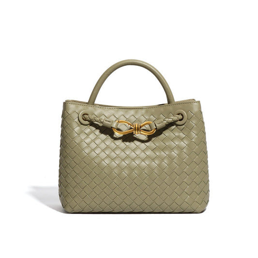 Women's Woven Handmade Weaving Metal Cord Fastener Crossbody Bags