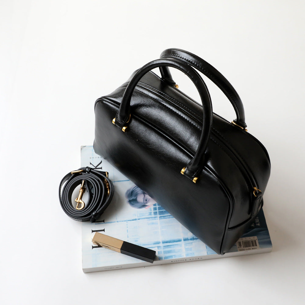 Korean Style Boston Pillow Cowhide Vintage Handbags