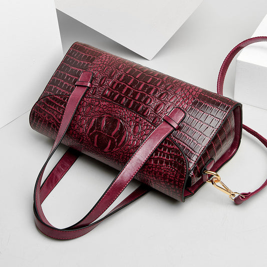 Women's Fashion Crocodile Pattern Portable Boston Pillow Handbags