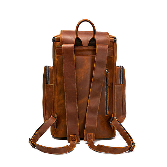 Men's Crazy Horse Leather Genuine Large Capacity High Backpacks