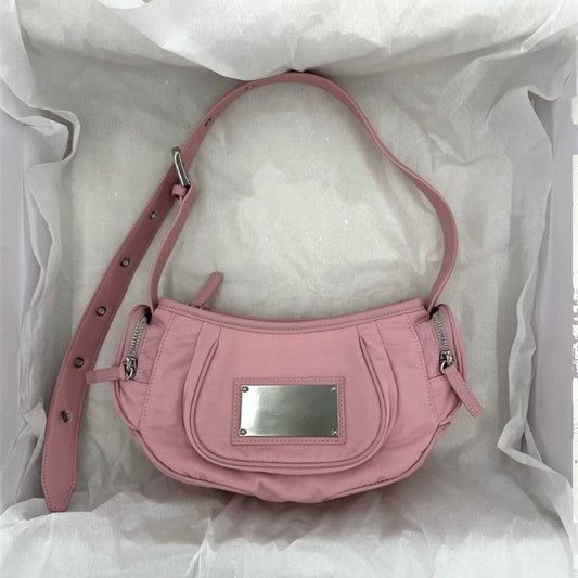 Women's Pleated Nylon Underarm Metal Semicircle Vegetable Armpit Bags