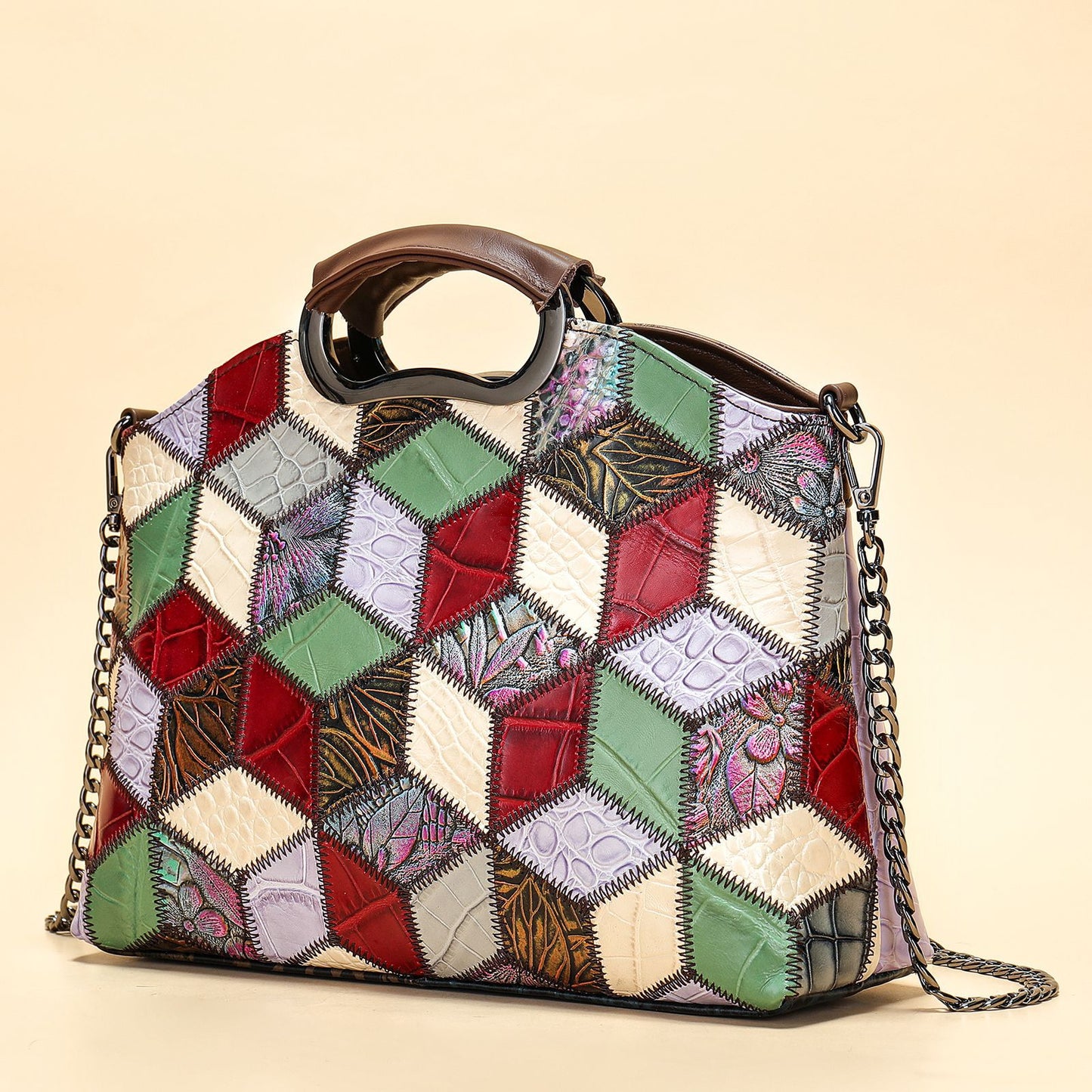 Women's Cowhide Large Capacity Leather Retro Patchwork Bags