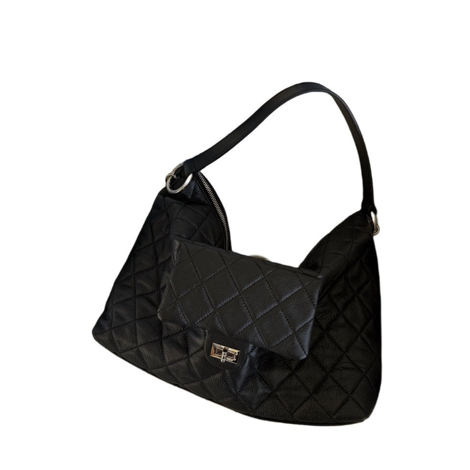 Underarm Layer Cowhide Rhombus Large Capacity Bags