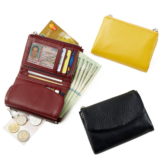 Women's First Layer Cowhide Fashion Natural Fall Portable Ladies Wallets