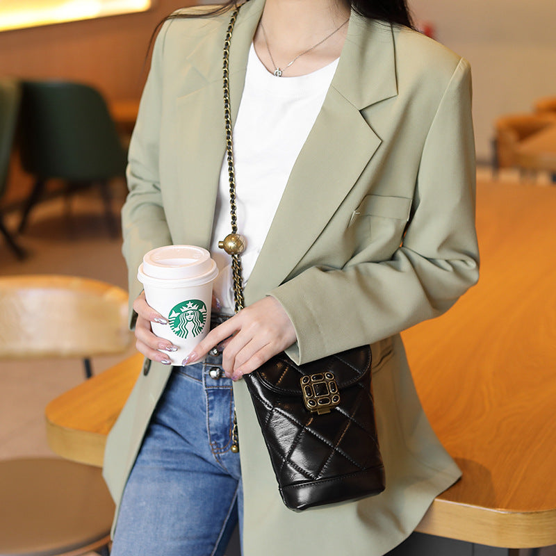 Women's Chain Mobile Classic Style Rhombic Gem Shoulder Bags