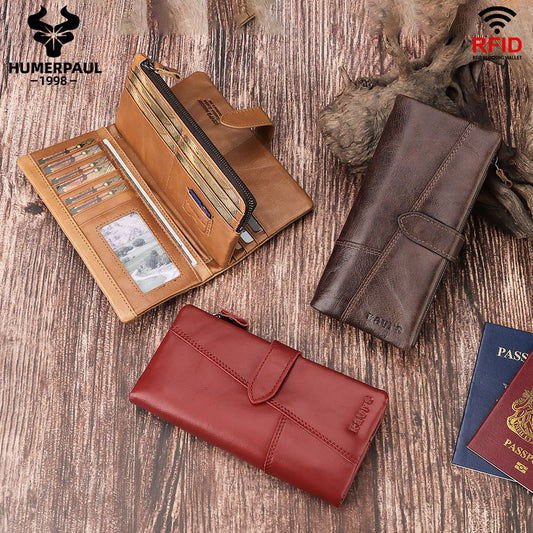 Women's Fashion Mobile First Layer Cowhide Clutch Ladies Wallets